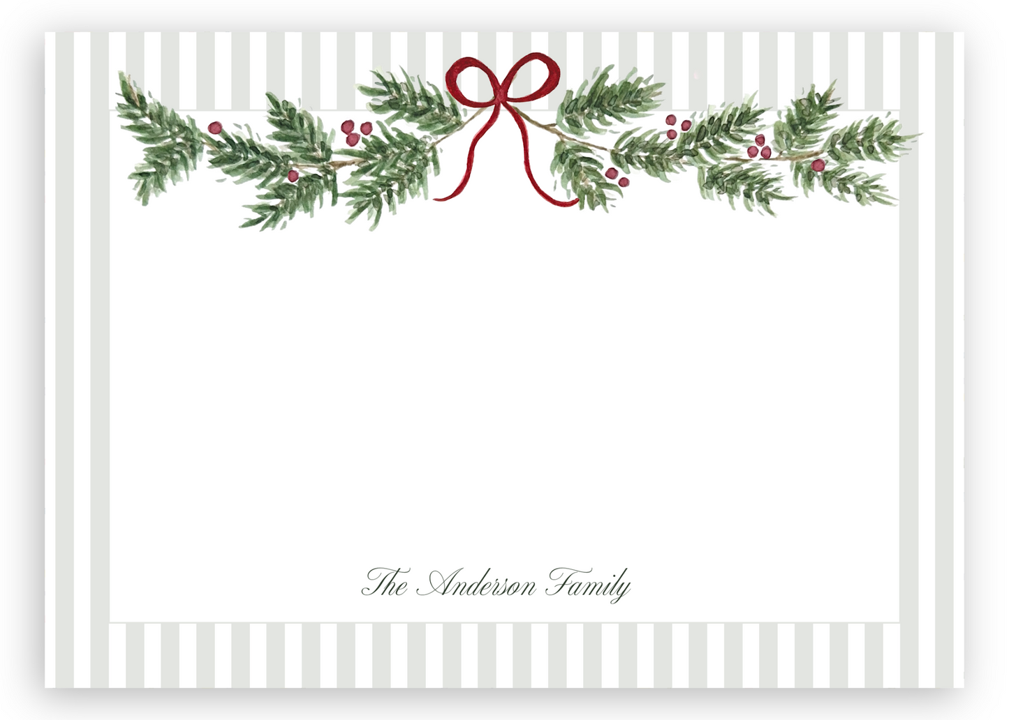 Mistletoe & Holly Stationery Set - Green Stripes