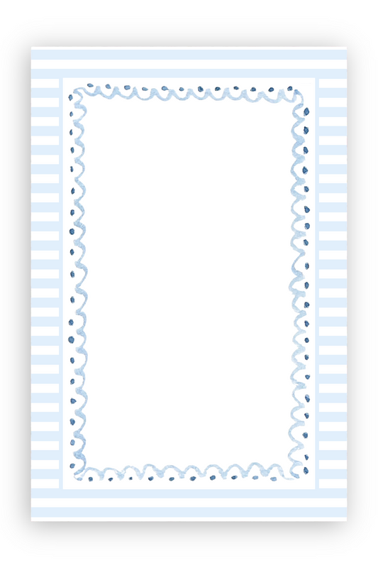 The Merry Post - Scallops & Stripes Notepad with blue scallops, stripes, and polka dots