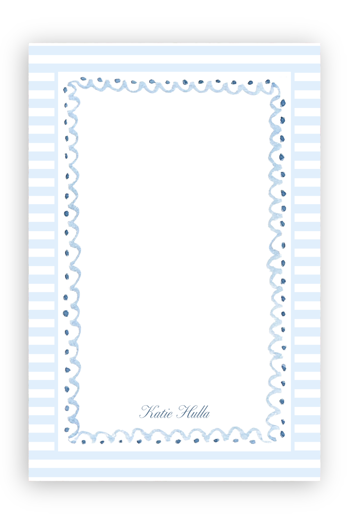 The Merry Post - Scallops & Stripes Notepad with blue scallops, stripes, and polka dots