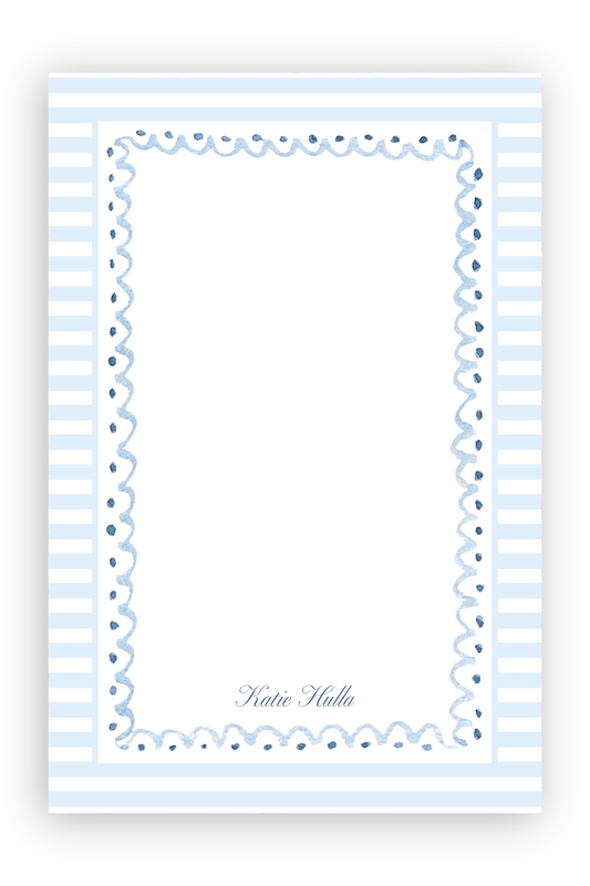 The Merry Post - Scallops & Stripes Notepad with blue scallops, stripes, and polka dots