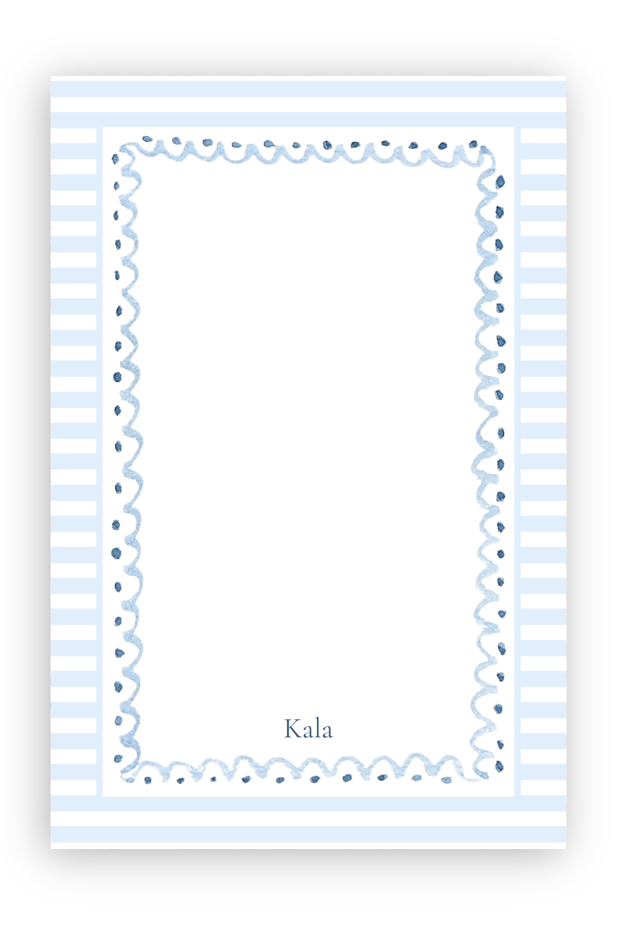 The Merry Post - Scallops & Stripes Notepad with blue scallops, stripes, and polka dots